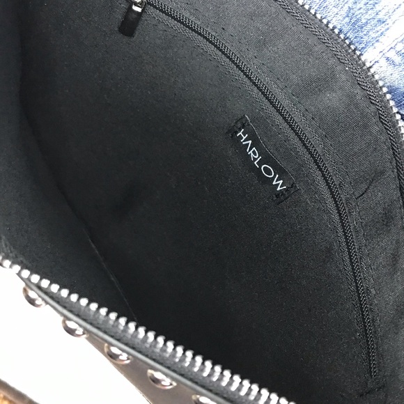 Harlow Black Boho Biker Chic Embroidered Crossbody Shoulder Clutch Bag - Picture 7 of 9